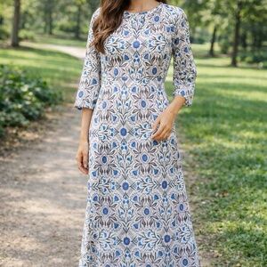 NWOT Hampton House Floral A-Line 100% Cotton Maxi Dress Size XS